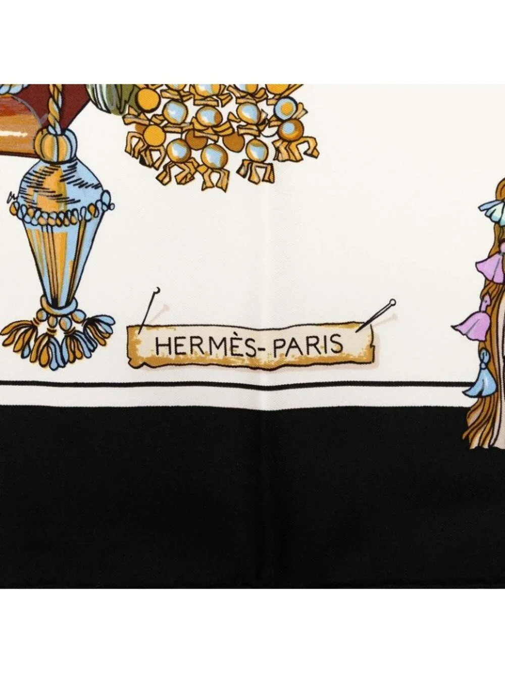★SOLD★ Hermes Carre 90 Pasementerie Strap Decoration Scarf Black White Silk - Picture 3 of 7